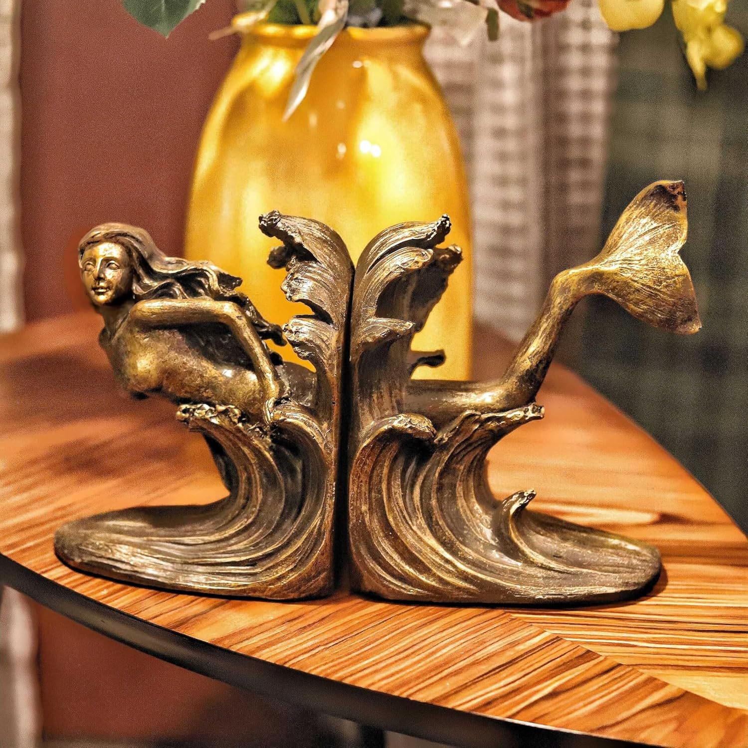 Mermaid Bookends Set Goddess of The Sea Antique Vintage Retro Ocean Collection Mythology Nautical Coastal Sailor Book Ends