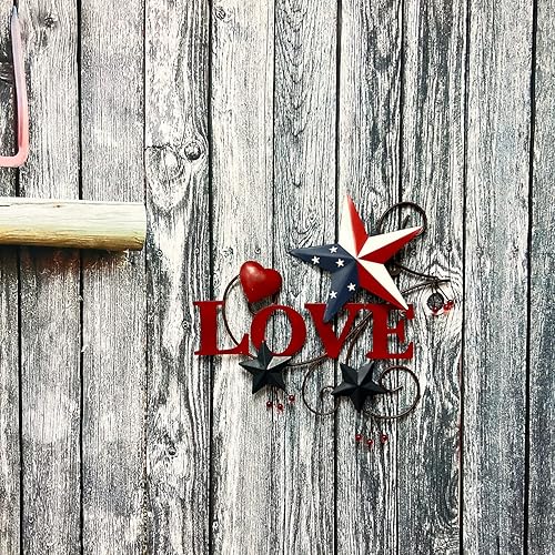 Miniatura 2 de Primitive Country - Arte de pared de metal con estrellas y corazones americanos, 4 de julio, decoración patriótica de pared para interiores y