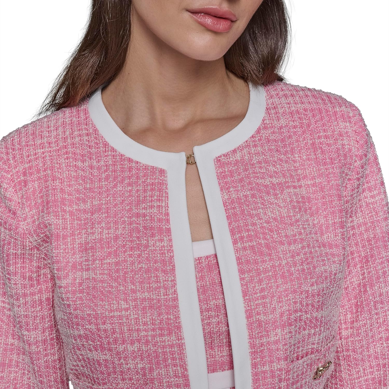 Karl Lagerfeld Womens White Lined Tweed Long Sleeve Cropped Jacket - Image 5