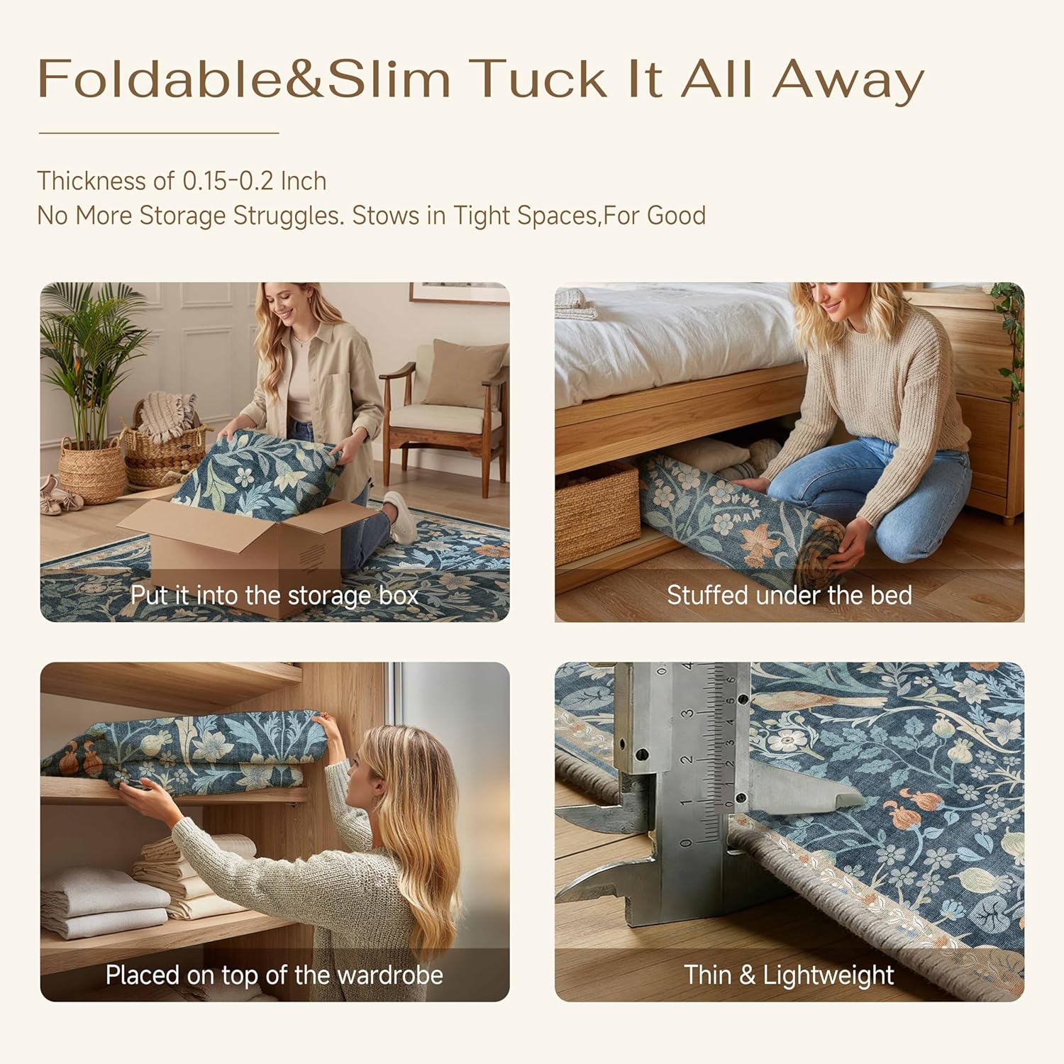 8x10 Washable Floral Area Rug for Living Room Light Blue Non Slip Soft Vintage Low Pile Large Rug Stain Resistant Traditional Carpet Bedroom Playroom Office Classroom