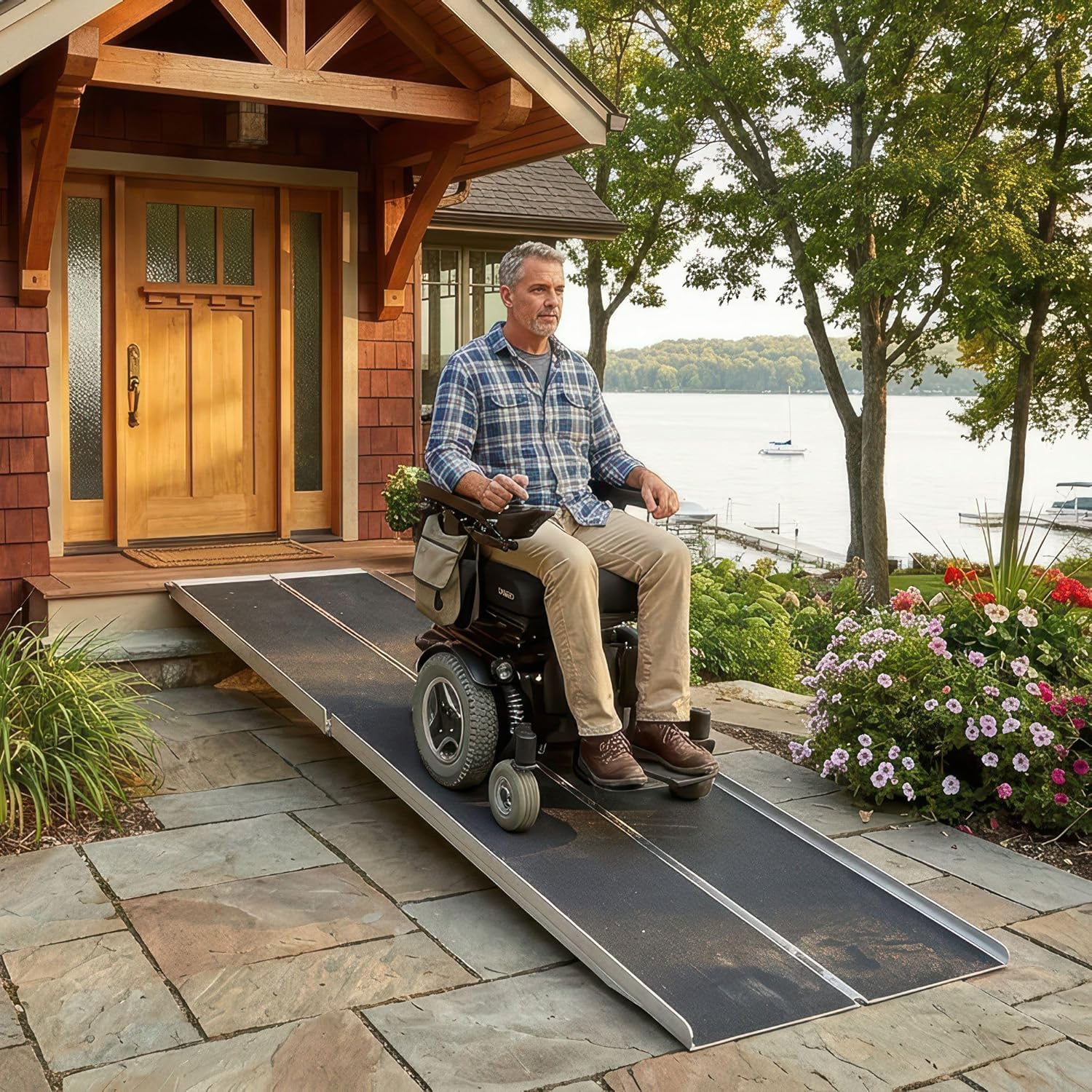 12’ Portable Wheelchair Ramp for Home Steps & Entry, 600 lb Capacity, Folding, Non-Slip, for Scooter, Walker, Rollator, Silver Spring