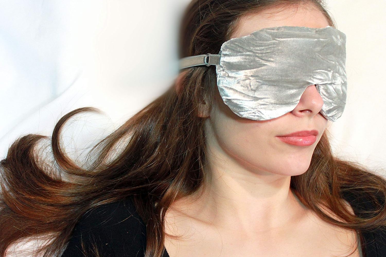 Handmade Opulence Eye Mask Pillow – Weighted Flaxseed Fill, Lavender Aromatherapy, Satin & Velvet, Adjustable Strap – Ideal for Meditation & Restful Sleep – Silver – TEMFL-SV