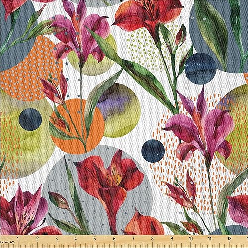 Miniatura 10 de Ambesonne The Yard, tela floral de ensueño de The Yard, flores retro onduladas con estampado abstracto de aura bohemia, tela de microfibra para