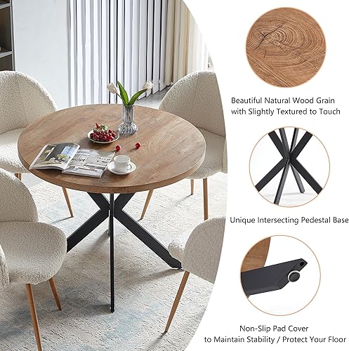 Miniatura 4 de Homedot Juego de Mesa de Comedor de 5 Piezas para 4, Mesa Redonda de Cocina y Comedor para el Hogar de 37 Pulgadas de Diámetro con Tablero Grueso, 4