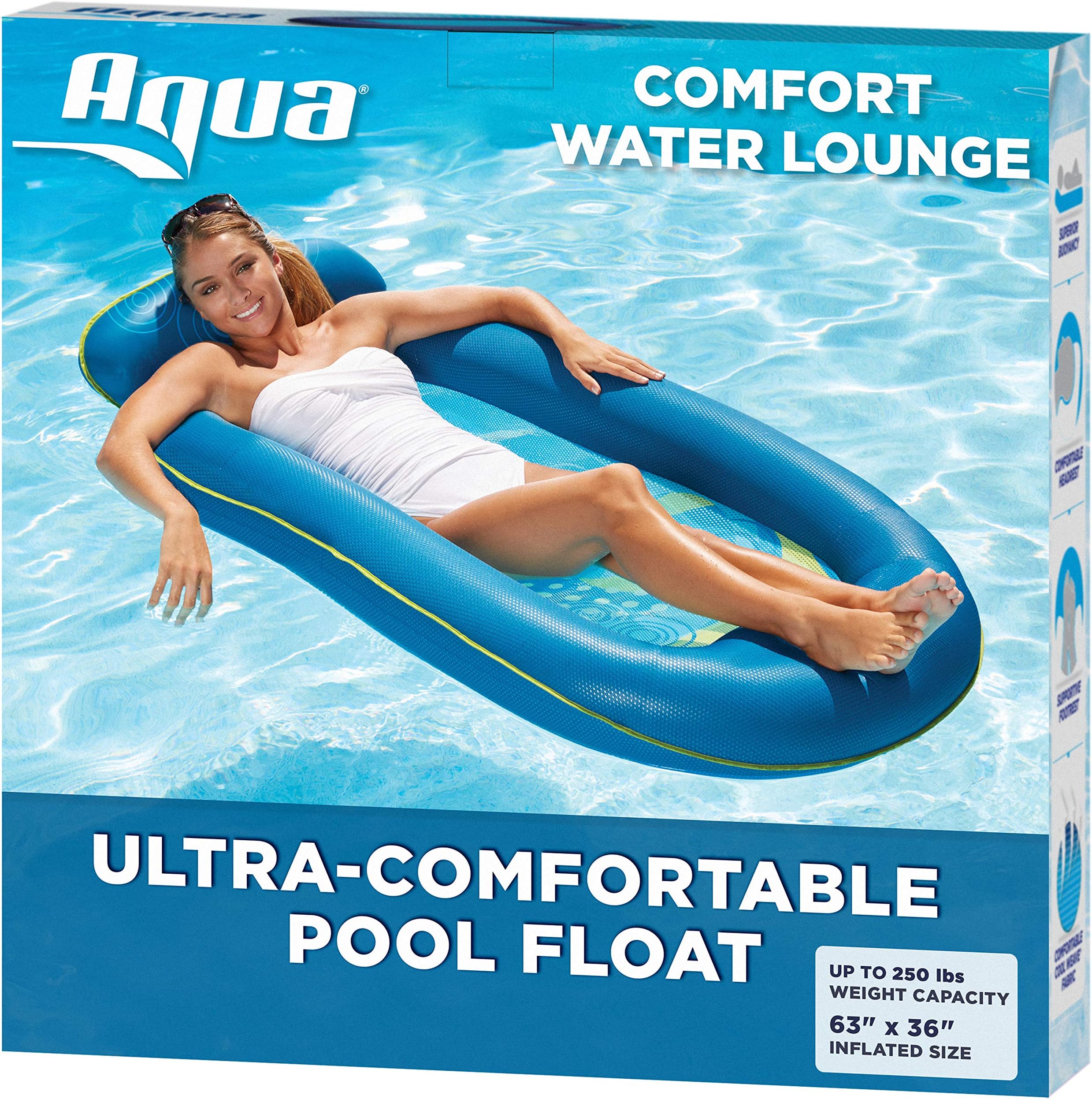 Aqua Comfort Water Lounge, X-Large, Inflatable Pool Float with Headrest & Footrest, Bubble Waves (AQL11310WA)