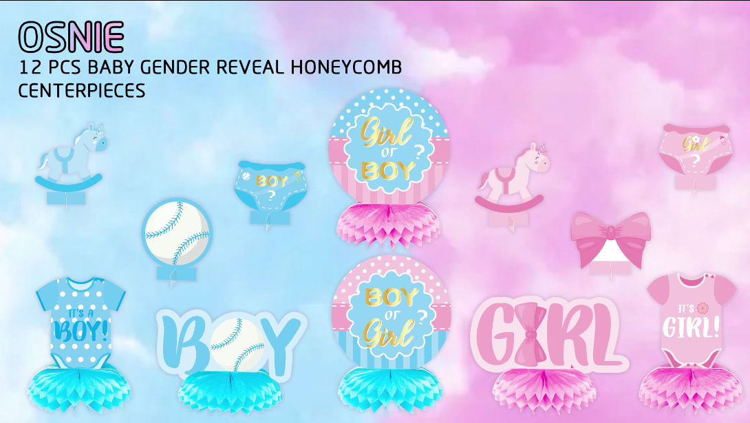 Kit De 9 Décorations Révélation Sexe Bébé – Centres De Table En Nid D’abeille 3D – Motifs Garçon/fille Bleu Et Rose – Pour Fête Prénatale, Baby Shower