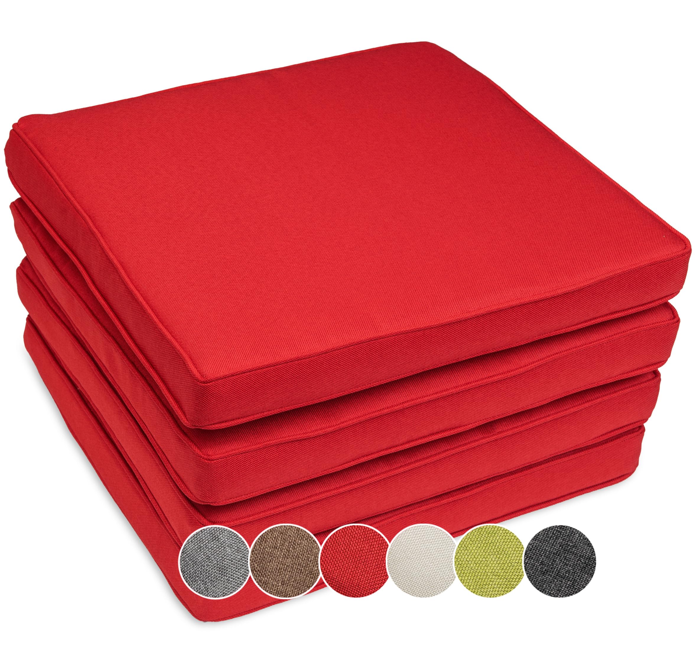sunnypillow 4er Set Stuhlkissen wasserdicht UV-lichtecht 40 x 40 x 5cm - Polsterauflage Auflage für Stühle/Bänke - Sitzkissen Stuhlauflage für Haus und Garten - Indoor/Outdoor - Rot