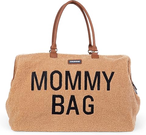 CHILDHOME, Mommy Bag, Borsa per il cambio, Maternità, Borsa da viaggio, Grande capacità, Fasciatoio, Tracolla regolabile, Compartimenti, Tasca isolata, Passaggio valigia, Teddy beige
