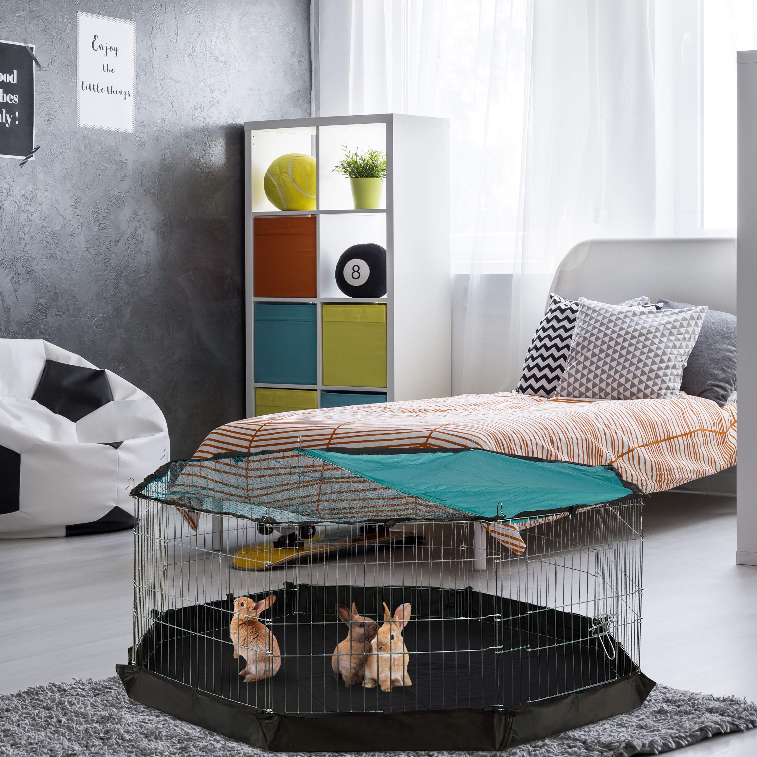 Relaxdays Tappetino per Animali, Ottagono, Impermeabile, Pavimento per Recinti con Chiusura a Strappo, 168x168 cm, Nero, Nylon, 1 pz