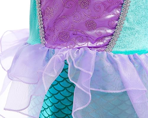Miniatura 3 de Furutonhe Disfraz de sirena para niñas con corona morada, guantes de joyería, disfraz de princesa de Halloween