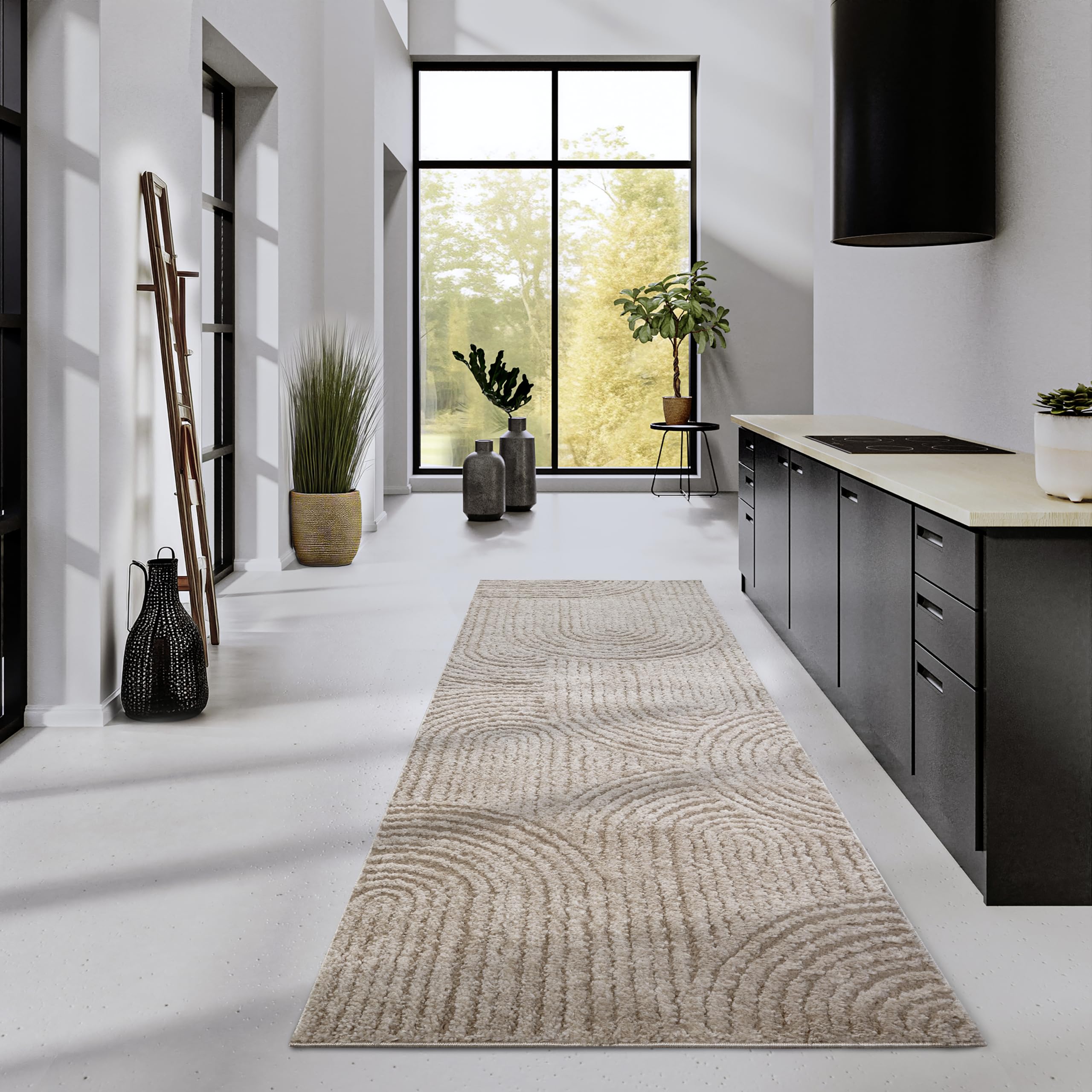 Hanse Home Beige High Pile Rug Chappe – Soft Geometric - 80X240 Cm