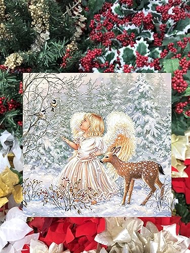 Miniatura 8 de Servilletas navideñas de 20 quilates de 13 x 13 pulgadas, hermosas servilletas de invierno con diseño de ángel