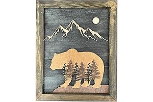 Cute Bear in The Forest Woodland Decorative Wood Framed Wall Art Prints Cabin Decor