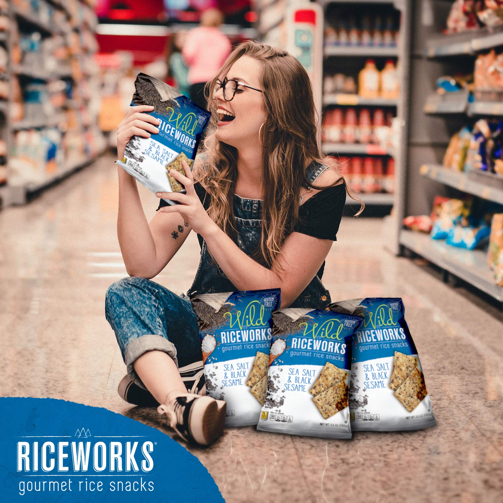 Riceworks, Krakersy bezglutenowe - krakersy ryżowe dla smakoszy - sól morska, 156 g, opakowanie 6 szt