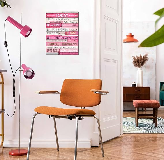 THRLVEART Pembe Duvar Dekoru - İlham Verici Alıntılar Duvar Sanatı - Genç Kızlar için Motivasyon Edici Yatak Odası Dekoru - Kadınlar için Çerçeveli Kanvas Sanat Çalışması Asmaya Hazır 38 cm G x 29 cm Y