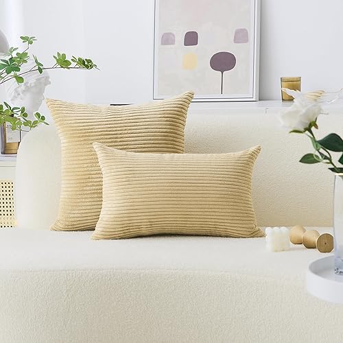 Vista 84 de Home Brilliant - Juego de 2 fundas de almohada de 24 x 24 pulgadas / 61 x 61 cm., de terciopelo de pana a rayas, cojín cuadrado decorativo, funda