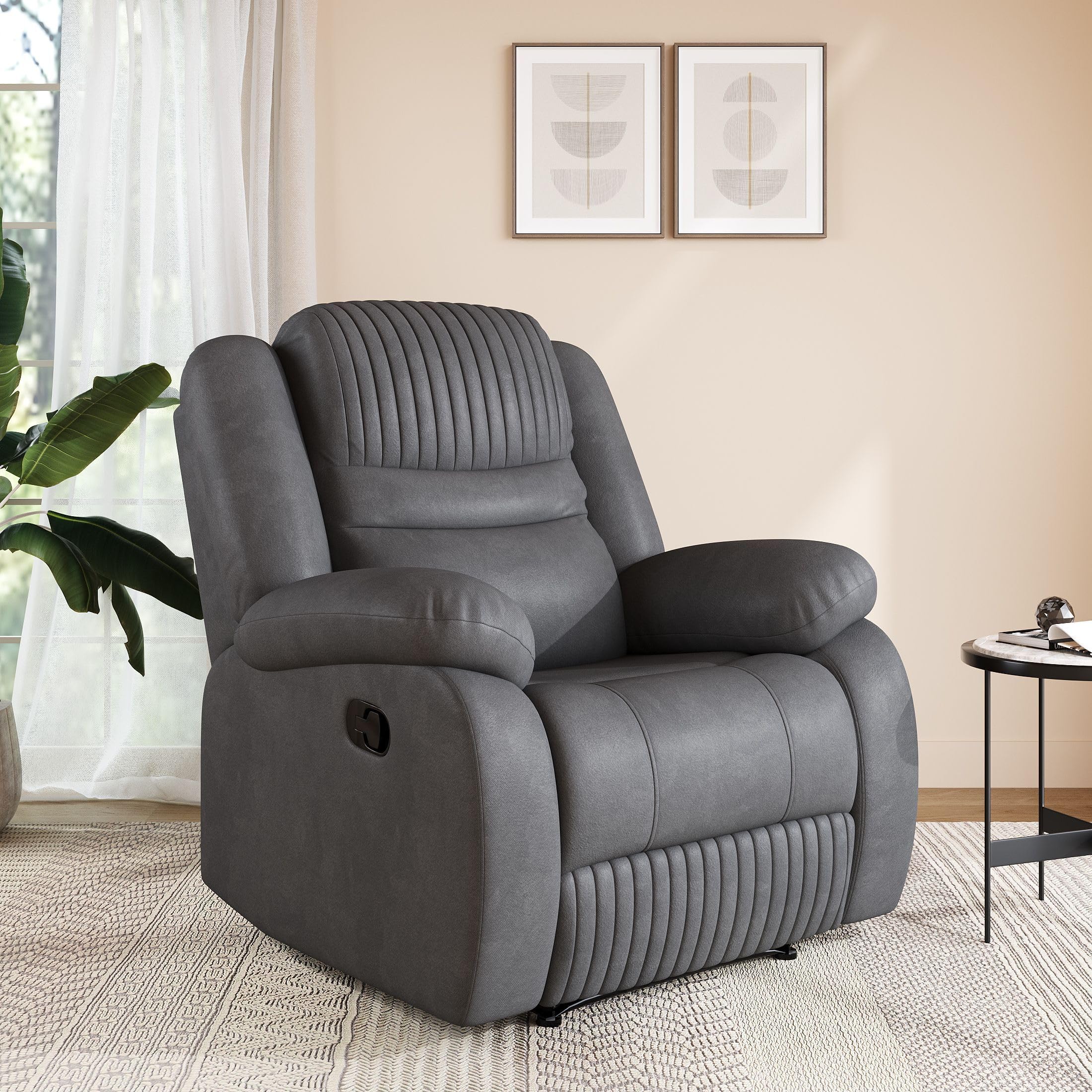 Amazon Brand - Solimo Restora | Single Seater Sofa Recliner | Manual Recliner (Velvet_Grey)-image-6