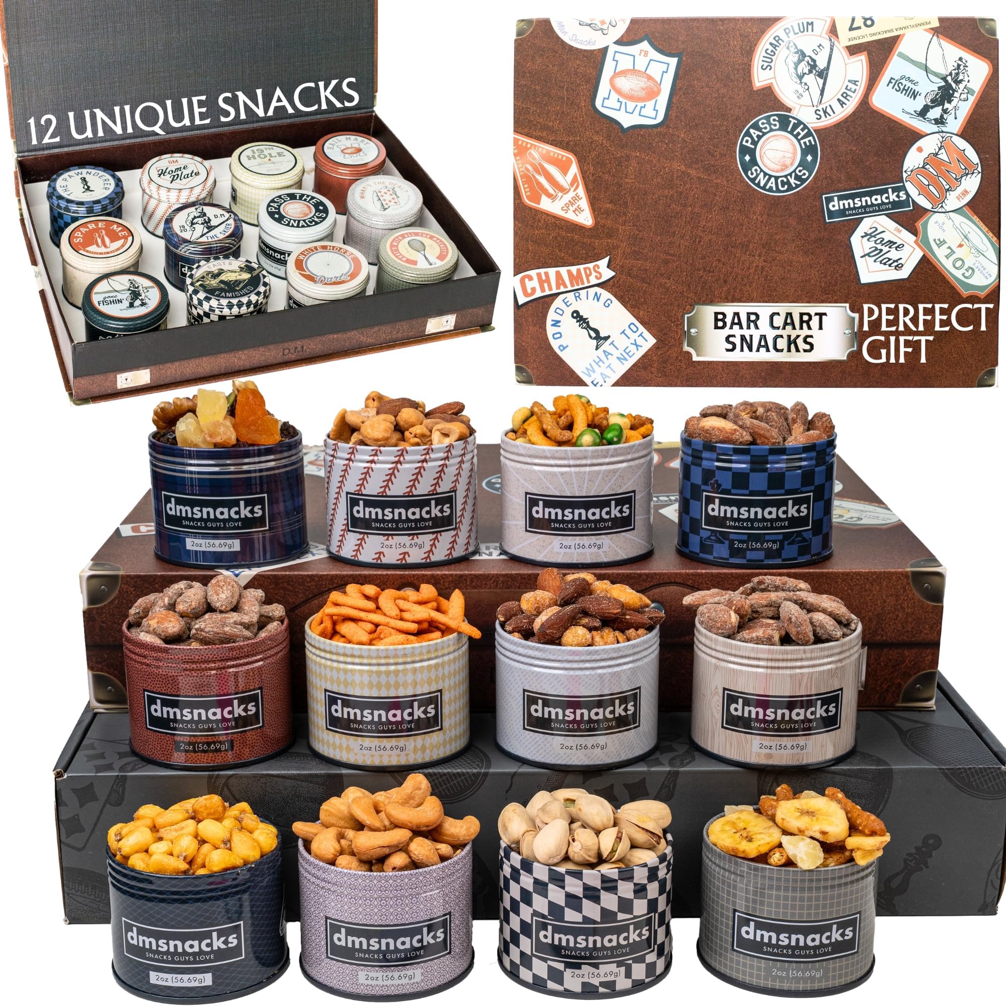 Ultimate Snack Box, Care Package, Gift Basket - Unique Tins of Assorted Nuts, Snacks in Stunning Case - Great Birthday Gift for Men, Women, Dad, Friends, Family - Food Snack Box