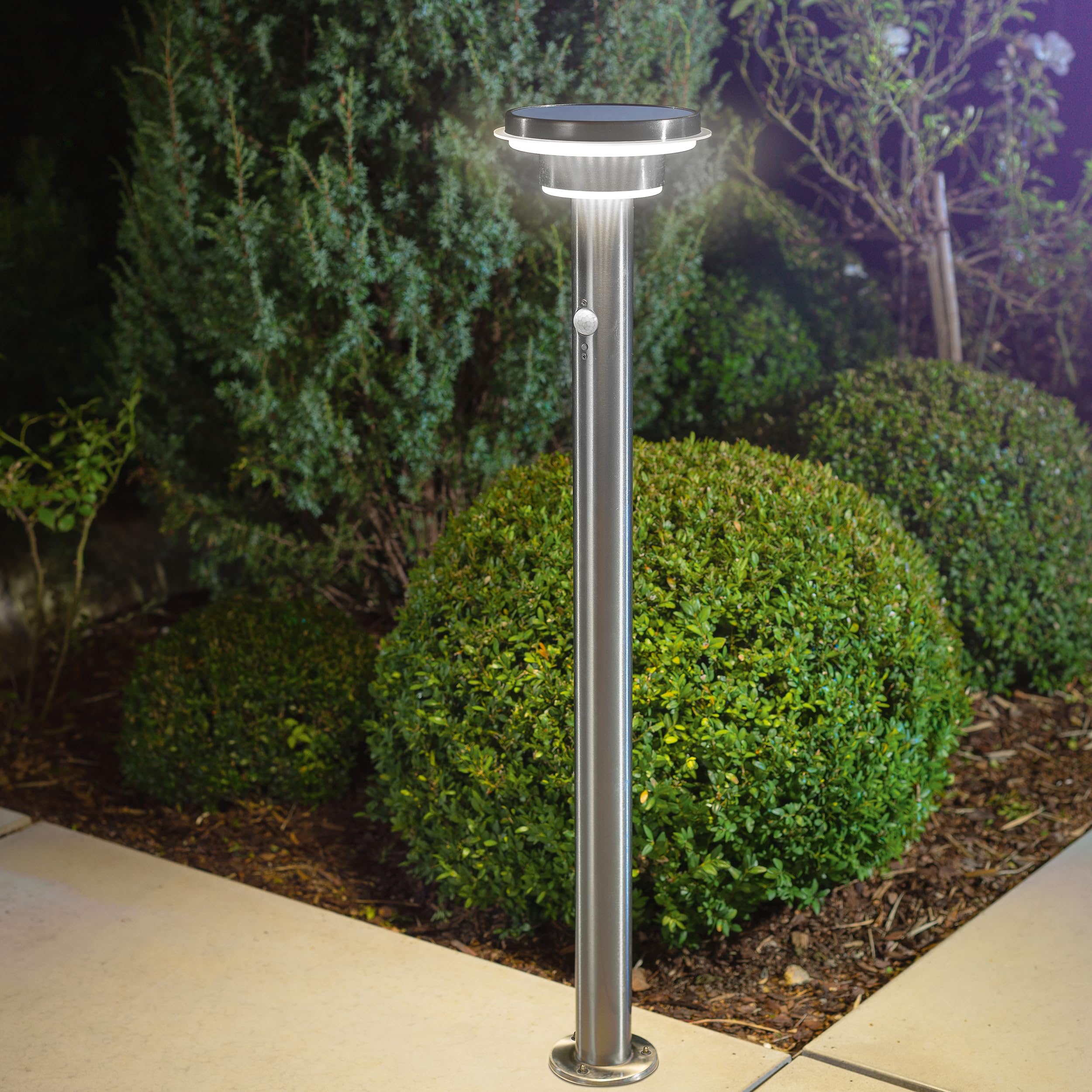 esotec Solarlampen für außen mit Bewegungsmelder, Solarleuchten Garten, Solar Wegeleuchten für außen, Gartenbeleuchtung Solar Außen H=85cm 600lm 102597