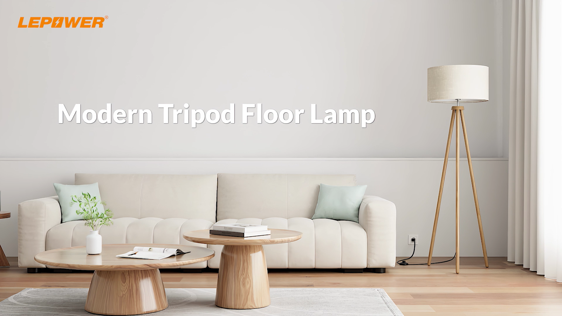 LEPOWER Wood Tripod Floor Lamp, Mid Century Standing Lamp