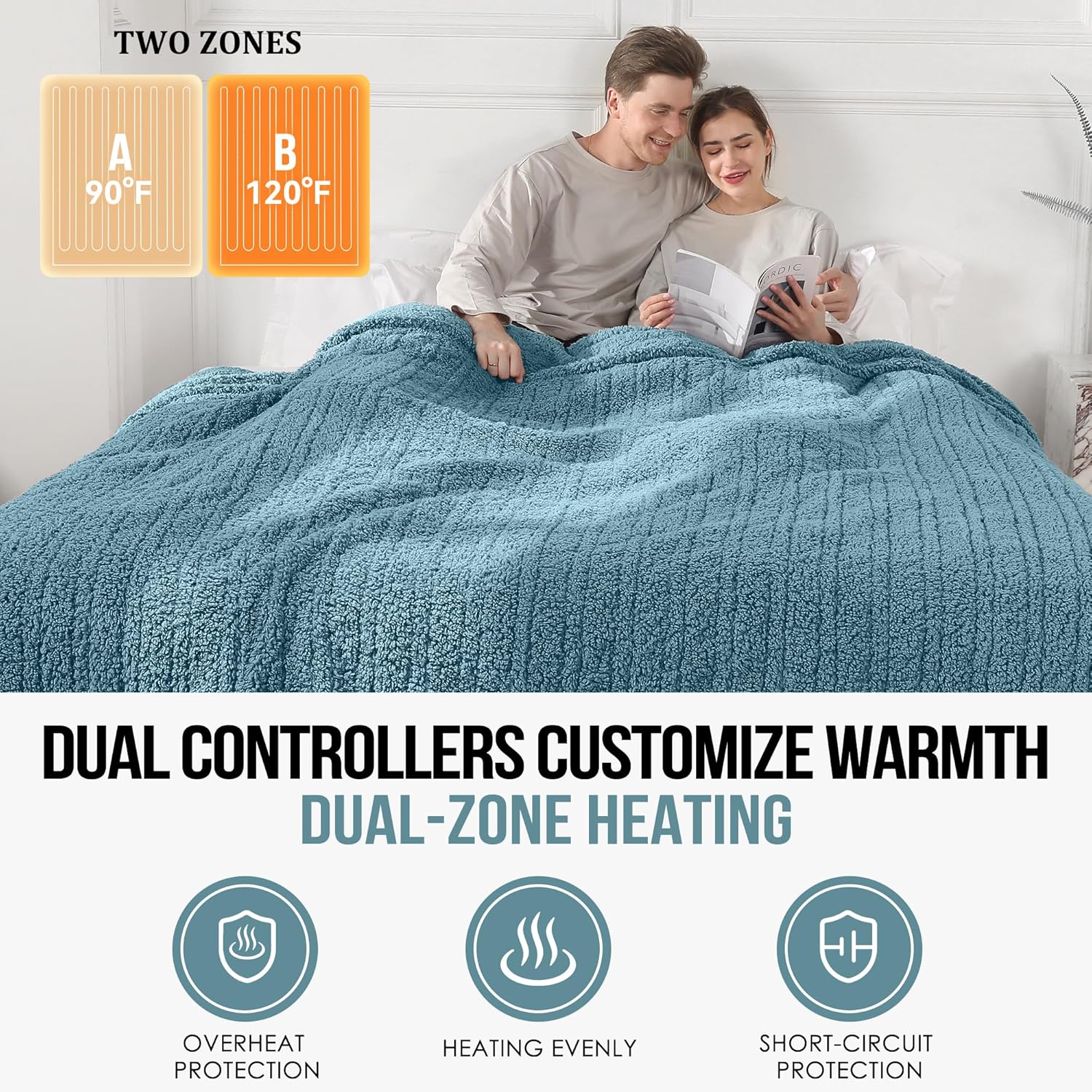 King Heated Blanket, King Size Electric Blanket with Dual Control of 5 Heating Levels & 10 Hours Auto Off, Super Cozy Washable Sherpa with ETL Certified, 100"X90", Slate Blue - Image 2