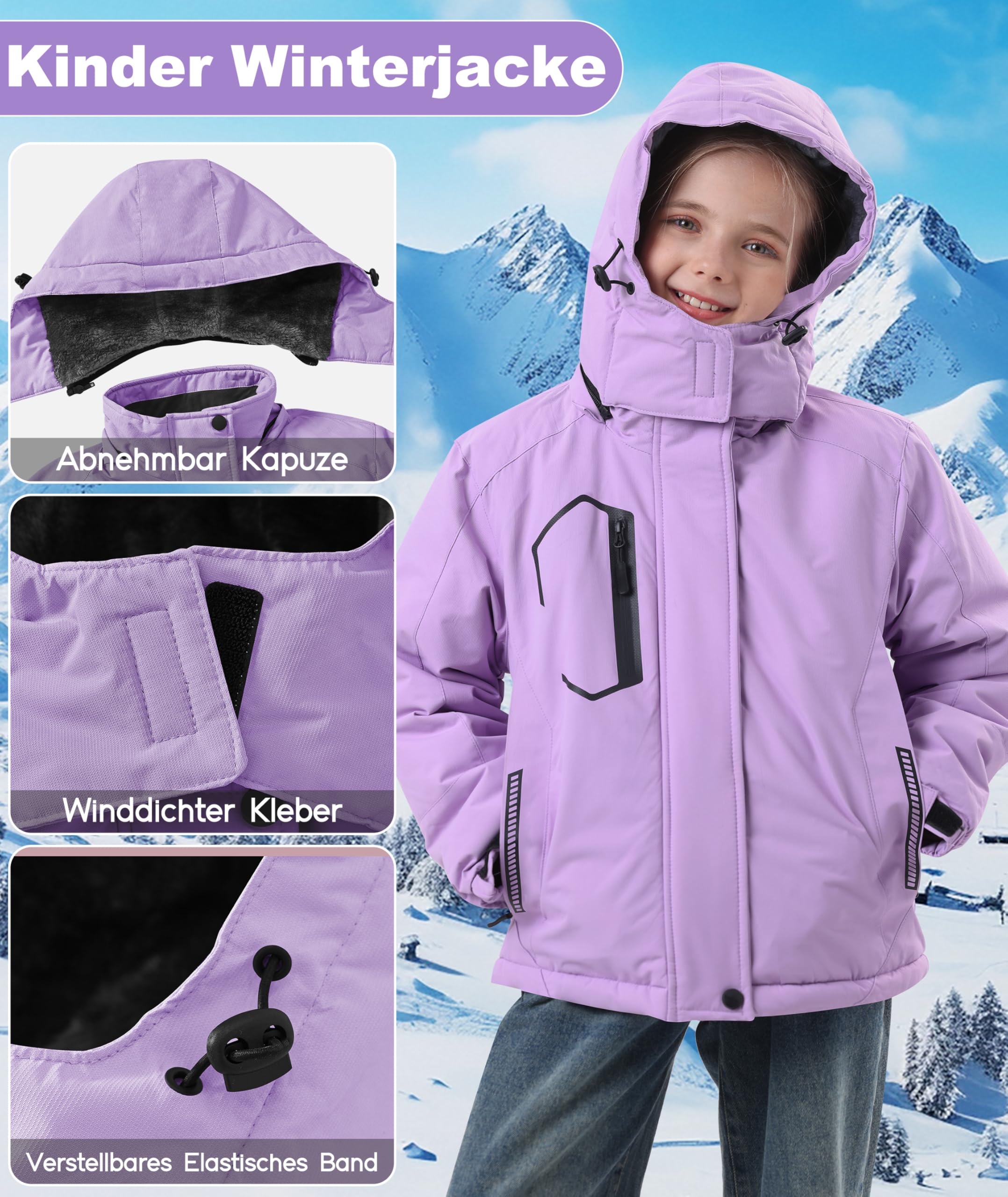 Zoofly Giacca Invernale Bambini Giacca da Neve in Pelo Caldo Giacca da Sci Impermeabile con Cappuccio