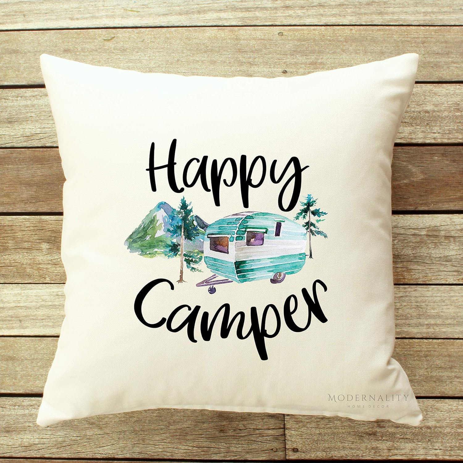 Happy Camper Throw Pillow Nature Pillow Camping Decor Decorative Pillow Hiking Decor