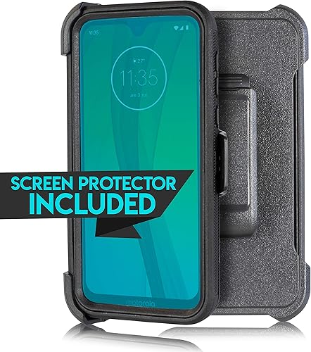 Miniatura 3 de Funda para Moto G7 Power, con protector de pantalla integrado, resistente funda resistente de cuerpo completo clip giratorio para cinturón atril