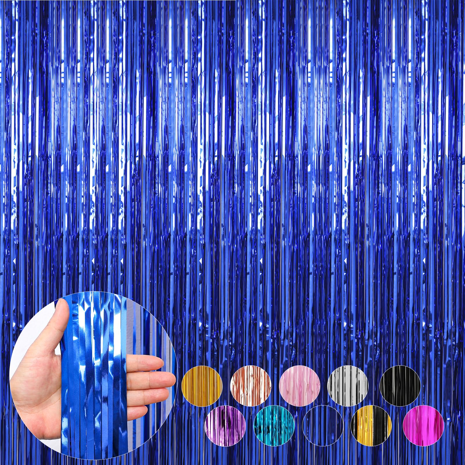 4 Pack Dark Blue Foil Fringe Curtains Door Streamers Party Decorations 3.3 x 8.2 ft, Tinsel Curtain Fringe Backdrop for Parties, Door Fringe Birthday Streamers, Photo Booth Backdrops, Party Decor
