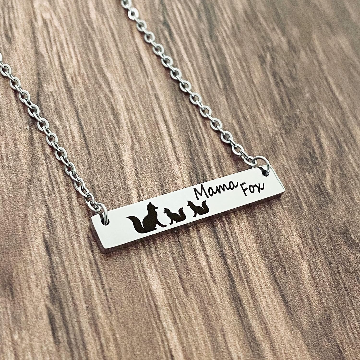 Mama Fox Jewelry for Women Horizontal Bar Necklace Gift for Mom - Choose Silver, Rose Gold or Yellow Gold in 16, 18, or 20 inch