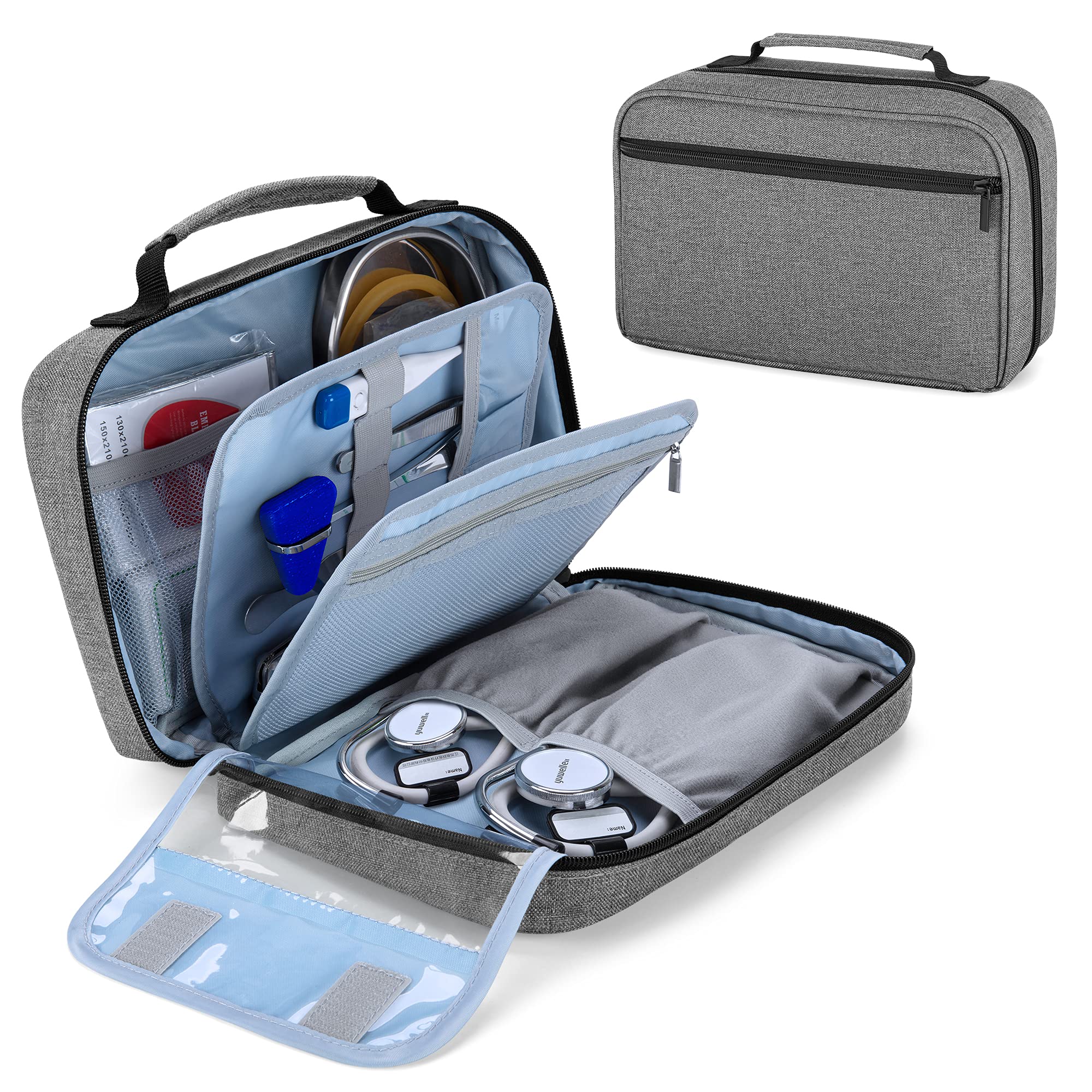 Carrying Case for 2 Stethoscopes, Portable Stethoscope Case Compatible with 3M Littmann/ADC/Omron Stethoscope and Nurse Accessories, Grey