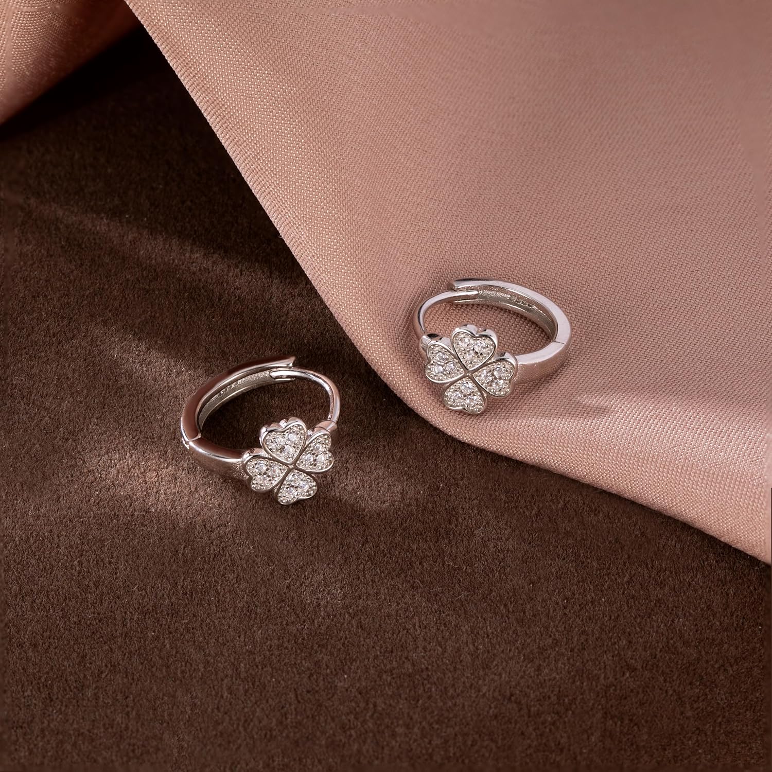 SLUYNZ Sterling Silver Small Clover Leaf Hoop Earrings for Women Teens CZ Clover Leaf Flower Hoop Earrings - Image 3