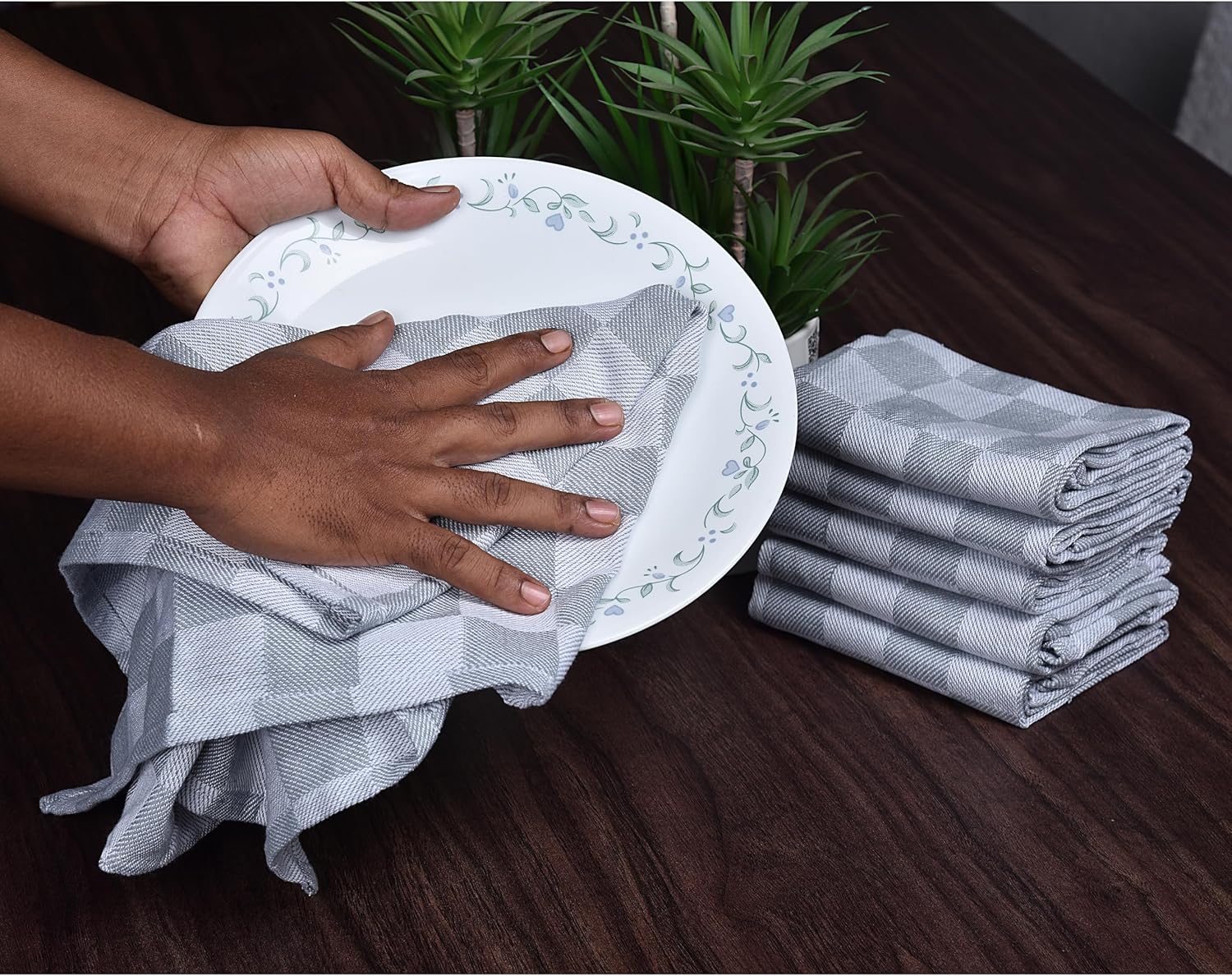 100% Cotton Premium Kitchen Towels - Highly Absorbent, Soft Tea Towels with Hanging Loop - Extra Large Size for Drying and Cleaning - Grey - 18 x 28 Inches, Pack of 8 - Image 5