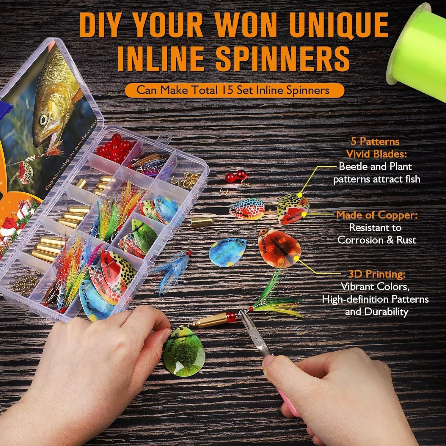 Dovesun Fishing Lure Making Kit DIY Spinner Making Kit, Inline Spinner Baits for Bass Fishing Trout Salmon Freshwater Gift for Men 228pcs/155pcs/107pcs
