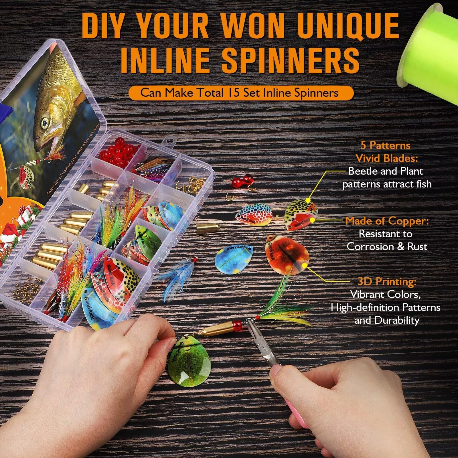 Dovesun Fishing Lure Making Kit DIY Spinner Making Kit, Inline Spinner Baits for Bass Fishing Trout Salmon Freshwater Gift for Men 228pcs/155pcs/107pcs