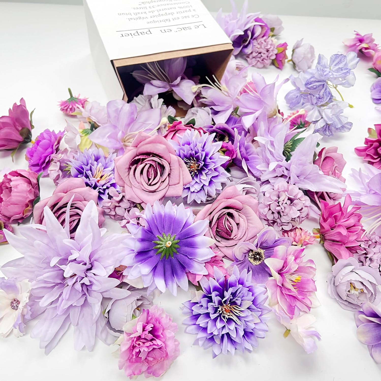 Artificial Purple Flowers Bulk Silk Rose Fake Flower Heads for Crafts DIY Home Spring Garden Floral Party Wildflower Garland Hanging Decoration Mini Big Small Faux Fabric Flowers Heads 3-12cm (Purple) - Image 5