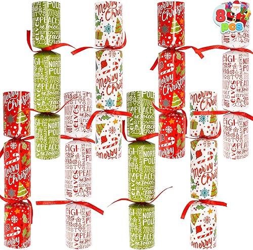 JOYIN Paquete de 8 recuerdos de fiesta de diseño clásico de Navidad, recuerdos de mesa de fiesta sin broches para regalo de Navidad, Navidad,