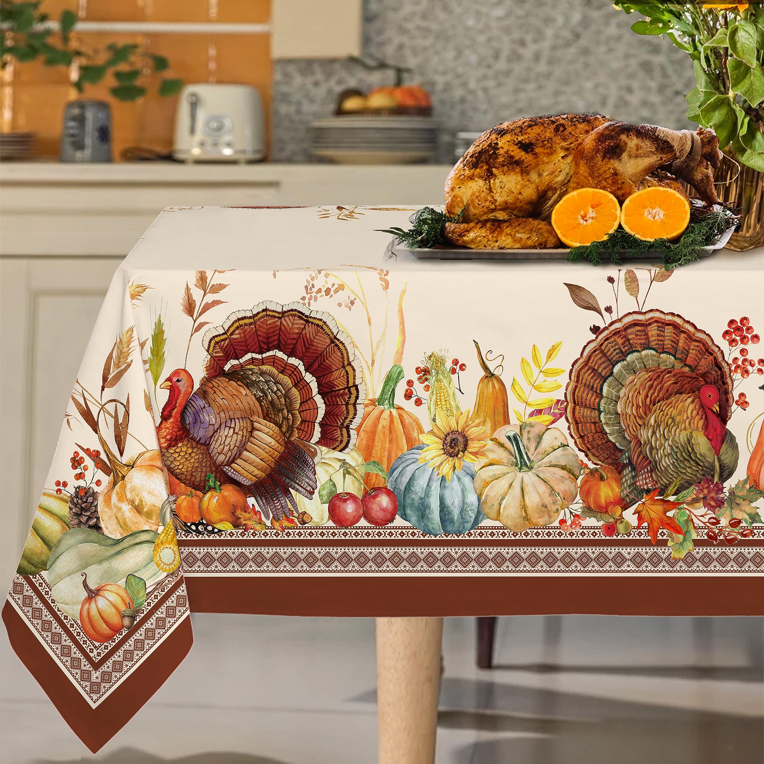 Yighty Rectangle Thanksgiving Tablecloth 60x120In,Autumn Harvest Pumpkin Sunflower Turkey Table Cloth,Polyester Waterproof Wrinkle Resistant Durable Tablecloth for Fall,Thanksgiving,Home Decor — image 1