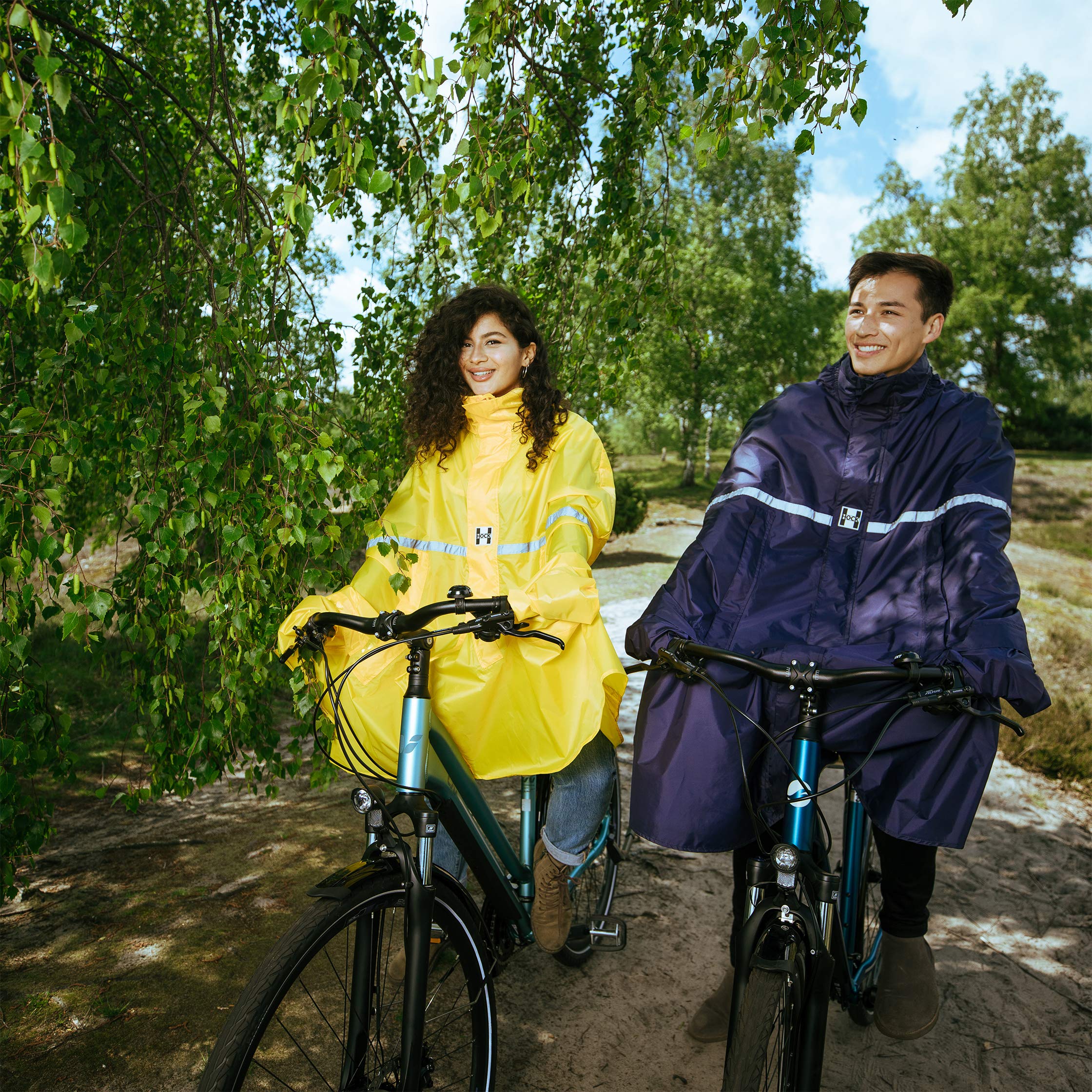 HOCK Poncho de lluvia premium con cremallera, ideal para bicicletas eléctricas y ciclomotores, poncho impermeable con reflectores, protección contra la lluvia para hombre y mujer, ropa impermeable de