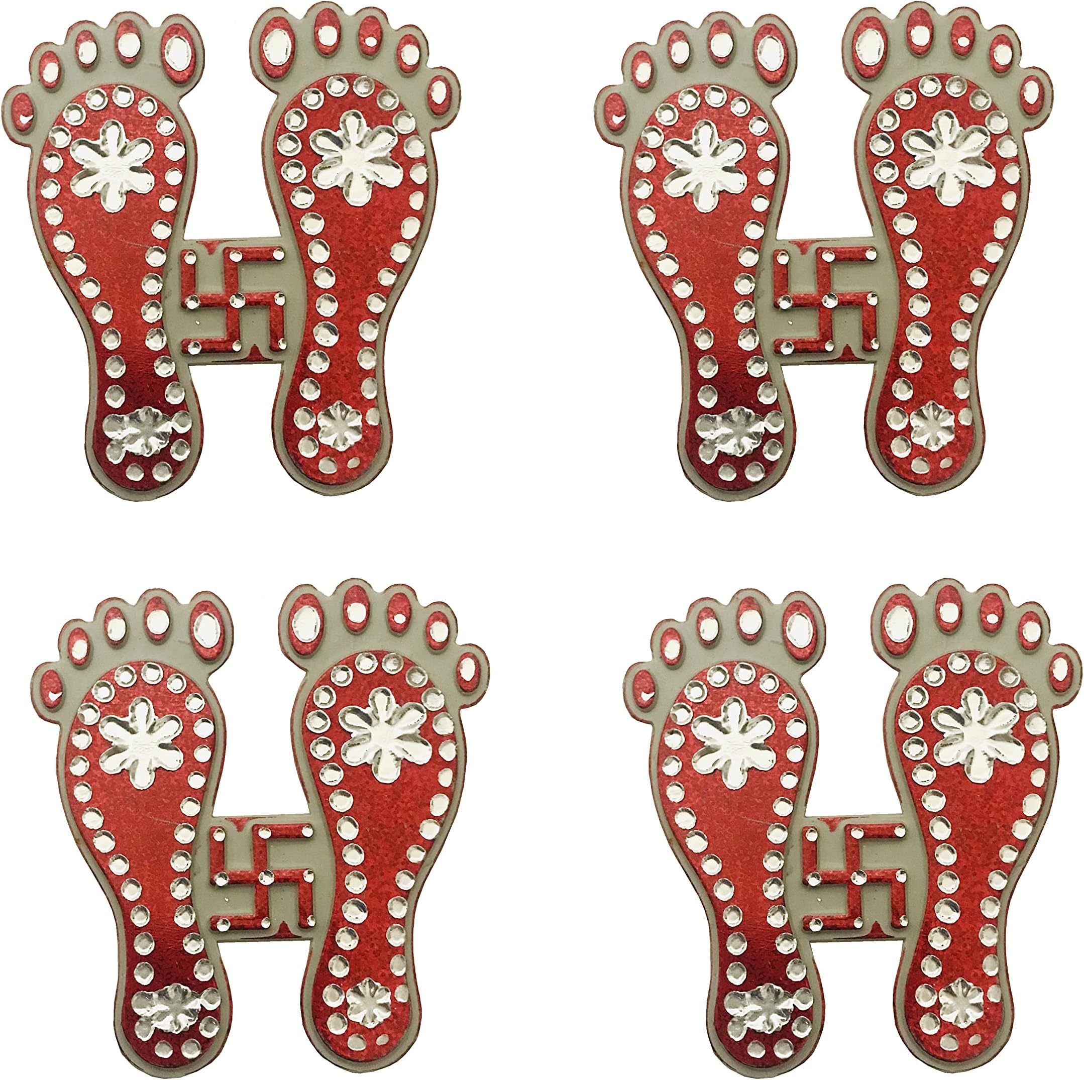 Diwali Laxmi Charan Paduka Feet Pagla Stickers laxmi charan paduka feet Entrance Decor Decorative Laxmi Charan paduka Brings Success, Good Health, Good Luck (Length :- 2.8" Each) 4 Pair Set of 4