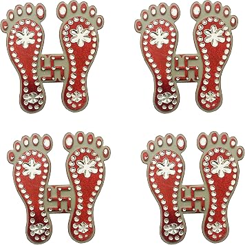 Red Laxmi Charan Paduka Feet Pagla Stickers Sticker Decor Decorative for Diwali Decor, Deepawali Pooja Door Wall Floor House Office Gift Gifts Return/Good Luck charan paduka Pair 4