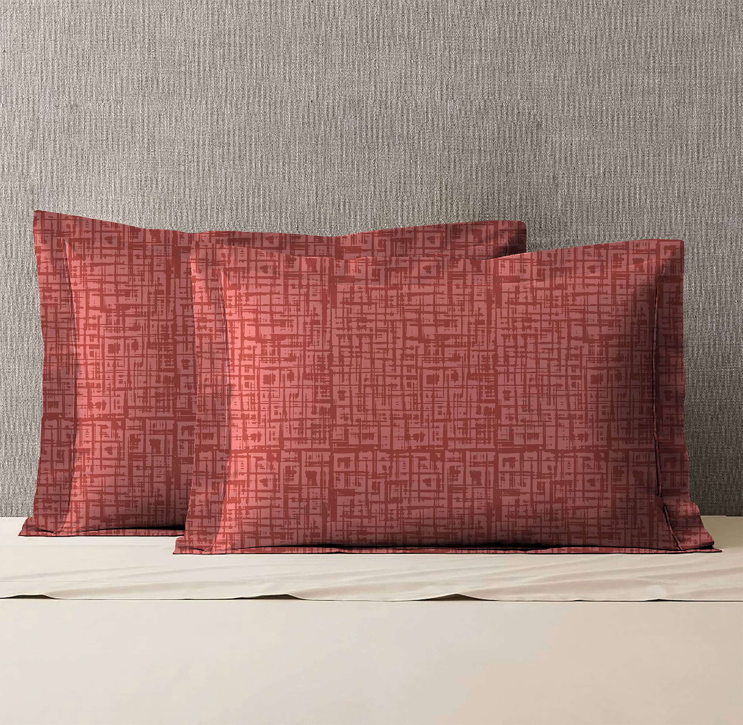 Trident Feather Tales Pillow Cover Set, Standard Size, 100% Cotton,144 Thread Count, Pillow Cover Set of 2 Cotton, Cotton Printed Pillow Covers - Aria Red