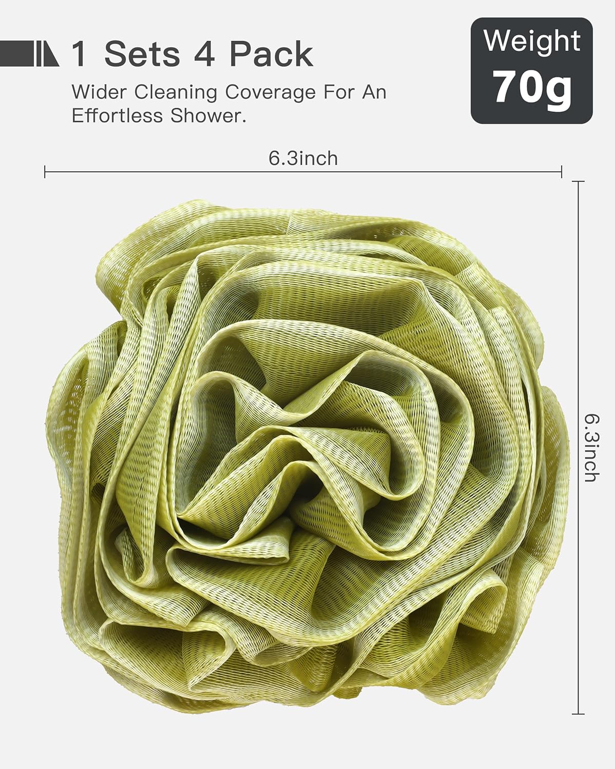 Large Loofah Bath Sponge 70g, 6.3 Inch Exfoliating Shower Loofah, Soft Durable PE Mesh with Reinforced Knotting, Rich Lather Body Wash Scrubber, Sweet Little Gifts Set (C-4Pack) - Image 4