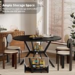 Round Kitchen Dining Table for 4, 42" Black Dinner Table with Storage Shelf, Wooden Circle Pedestal Table, Mid Century Modern Dining Room Tables for Kitchen, Living Room, Restaurant, Apartment