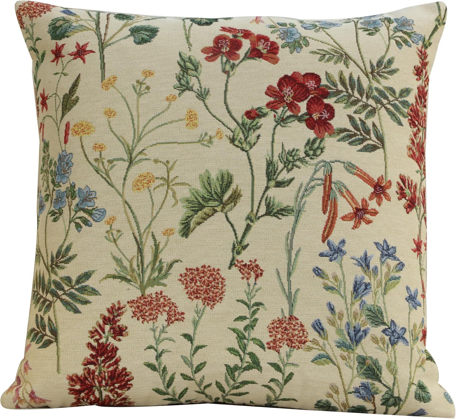 Charlotte Home Furnishings Gabi Decorative Floral Throw Pillow Cover 18” x 18” – Double-Sided Wildflower Tapestry Cushion Case for Sofa, Couch, or Bed | Cotton Blend Jacquard Woven in Europe