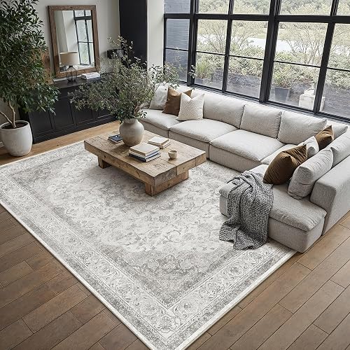 WondRg 6x9 Grey Vintage Washable Area Rug