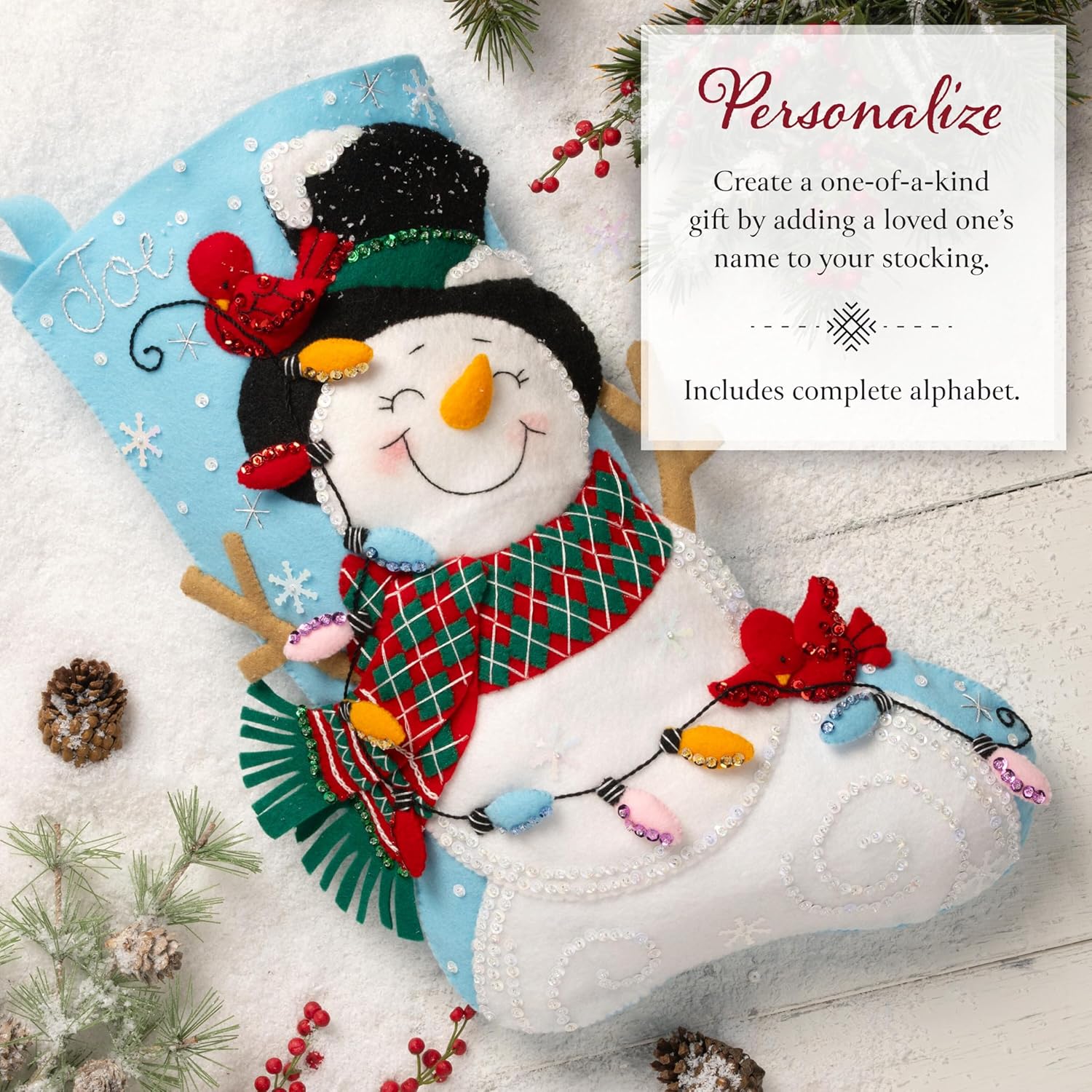 Bucilla Felt Applique 18" Stocking Making Kit, Frosty and Bright, Perfect for DIY Arts and Crafts