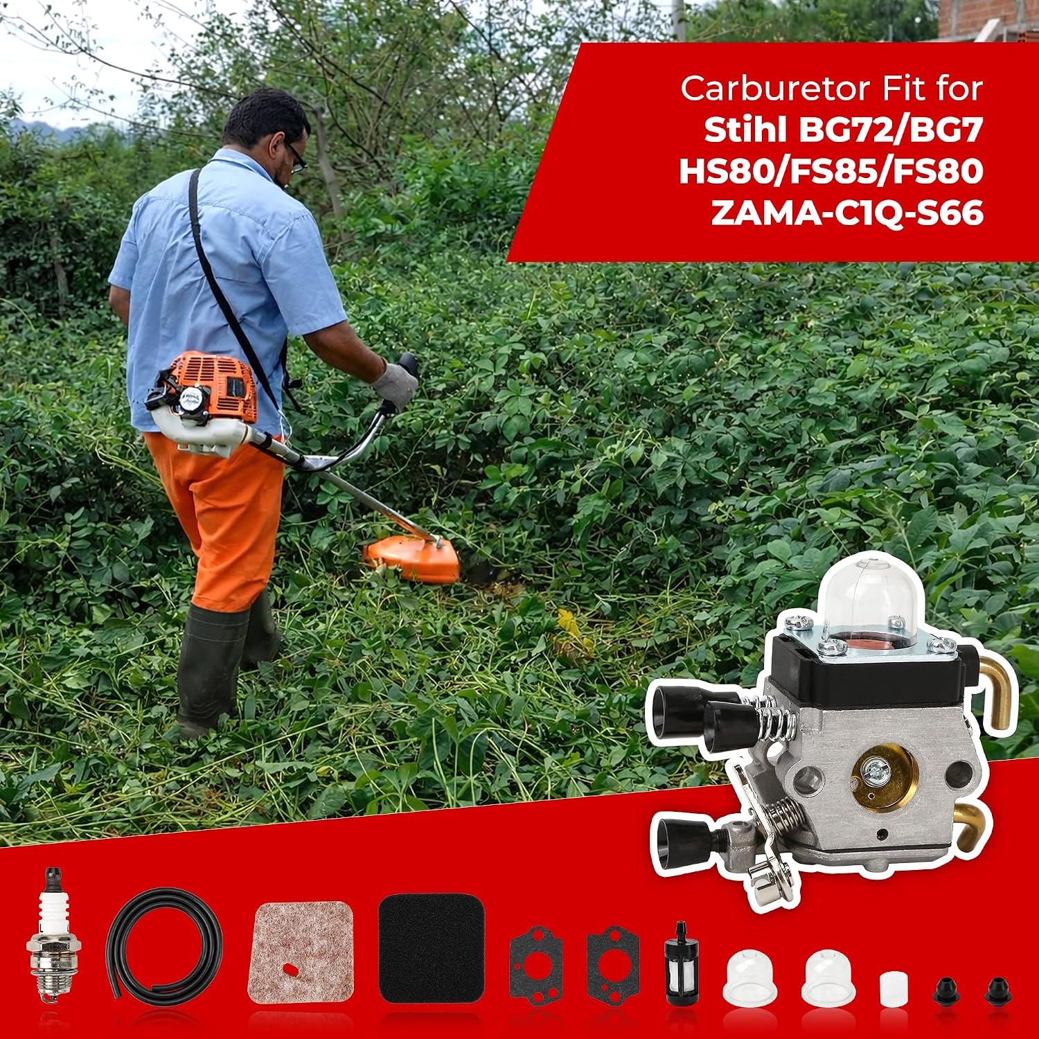 Carburetor Fit for Stihl BG75 BG72 HS80 FS85 FS80 ZAMA-C1Q-S66, Rebuild Carb Maintenance Kit, Lawn Mower String Trimmer Filters Parts