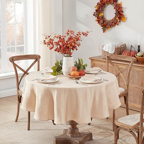 Miniatura 5 de Newbridge Tremont - Mantel de tela de damasco con hojas de otoño, diseño de damasco y hojas de remolino, temporada de otoño, impreso, resistente al