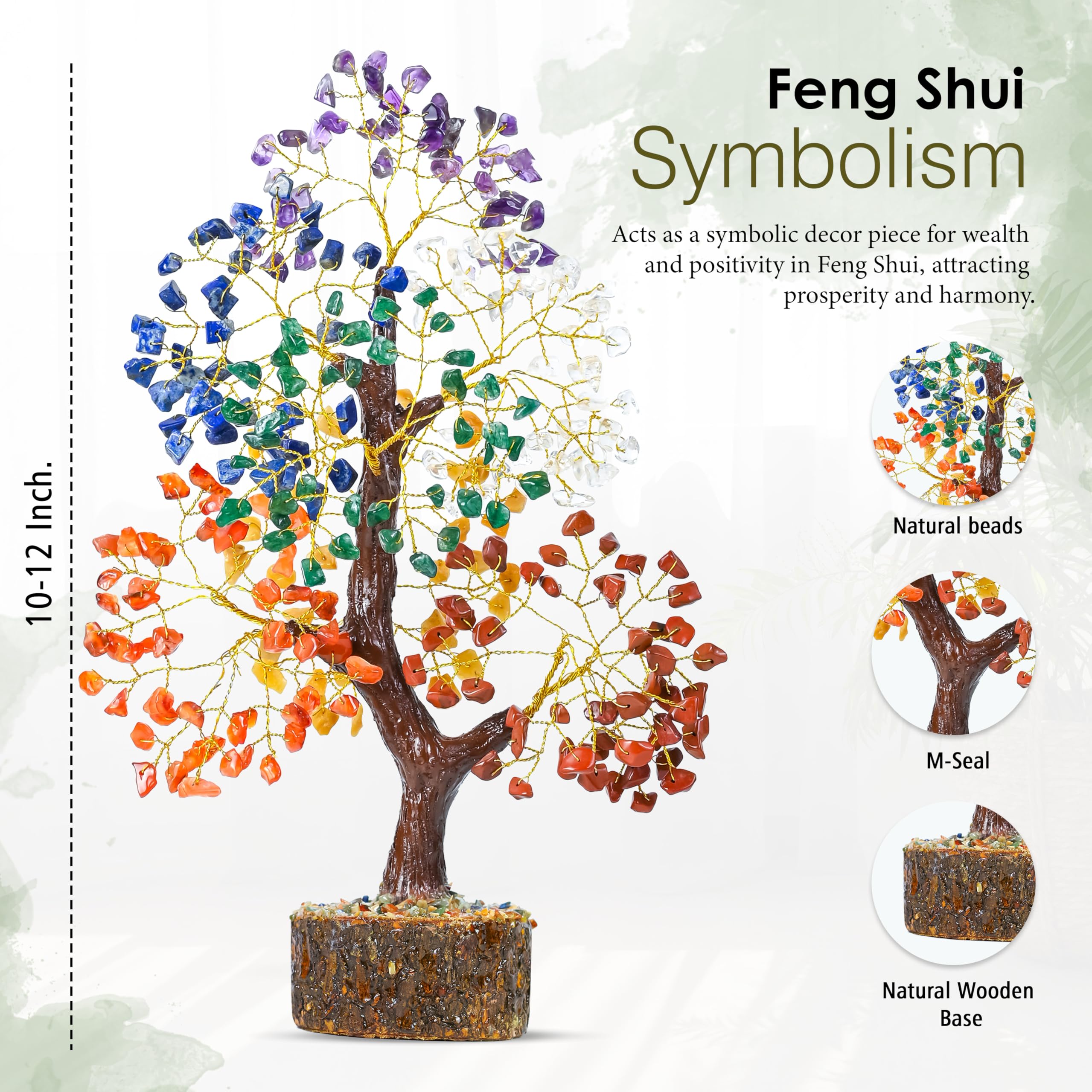 Crocon Albero della vita in cristallo curativo con tronco naturale, 7 chakra, pietra preziosa per buona fortuna, energia positiva, guarigione Reiki e decorazione per ufficio, donne,